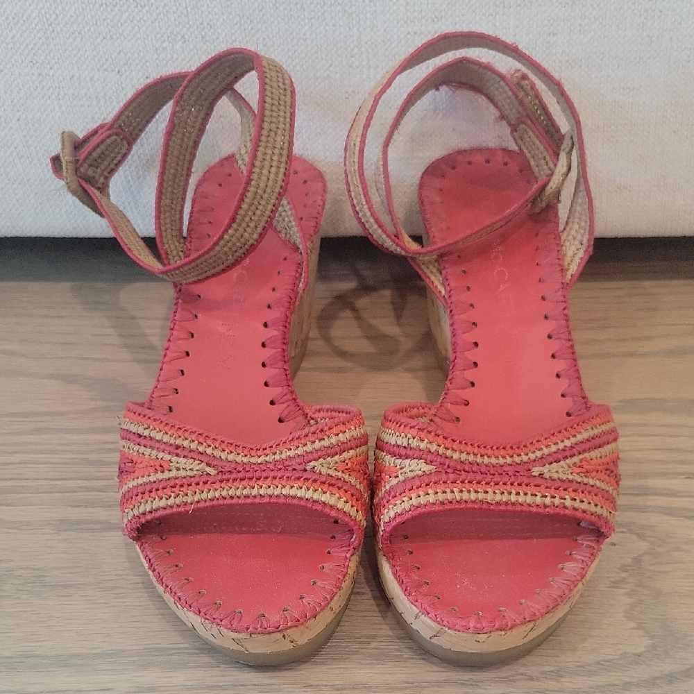 Stella McCartney Woven Cork Wedge Sandals Ankle Strap